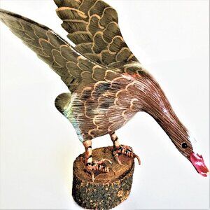 HAND CARVED long neck Goose + HAND PAINTED